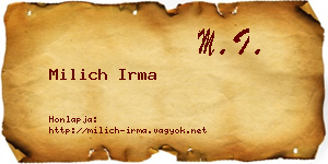 Milich Irma névjegykártya